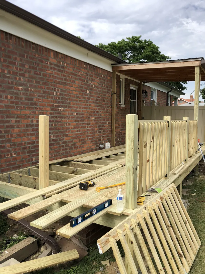 Deck framing in progress